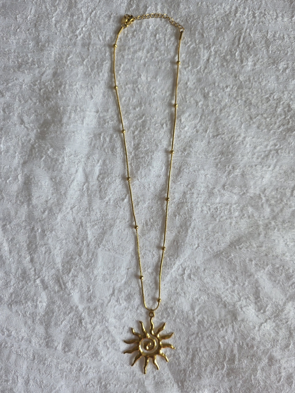 Gold Stainless Steel Boho Spiral Sun Pendant Satellite Chain Necklace